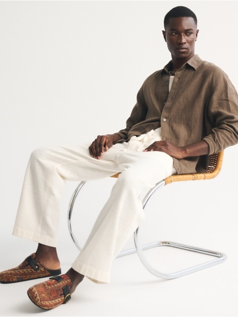 NEW! Abercrombie & Fitch Men's Baggy Cotton Texture Pull-On Pant Cream Size M